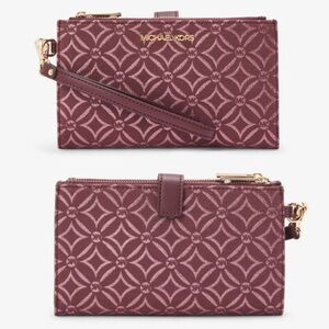 NWT Michael Kors | Jet Set Metallic Logo Jacquard Wristlet Wallet Oxblood $258